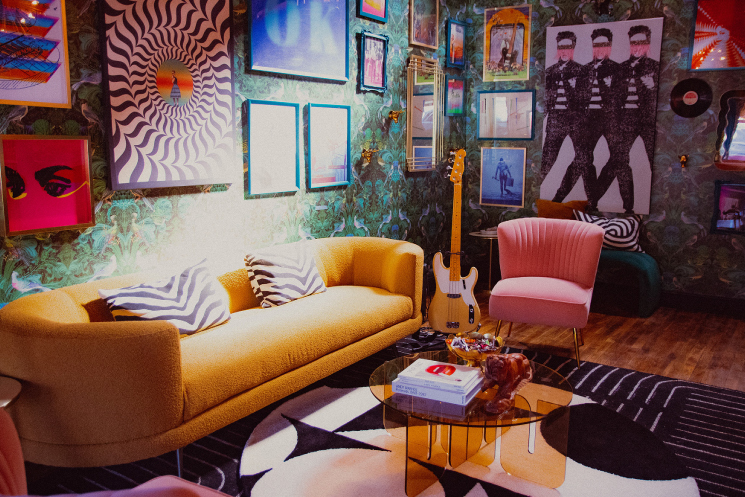 Photograph of the 1950s inspired art direction and interior design for the Fender House activation