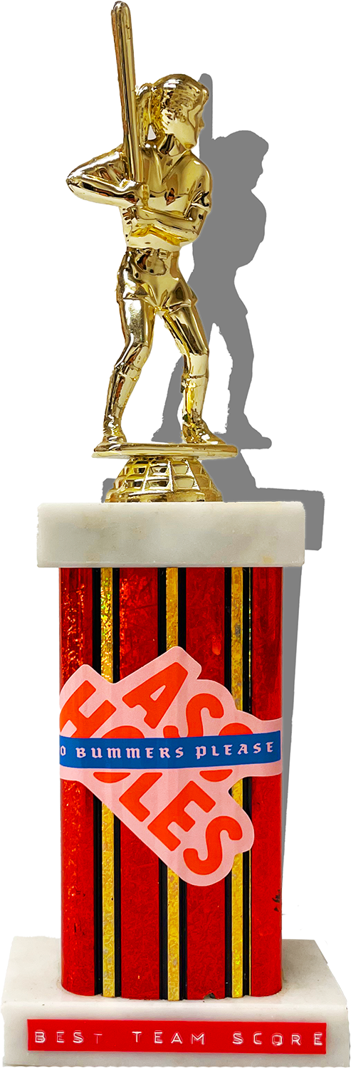 Photo of a trophy that reads "best team score"