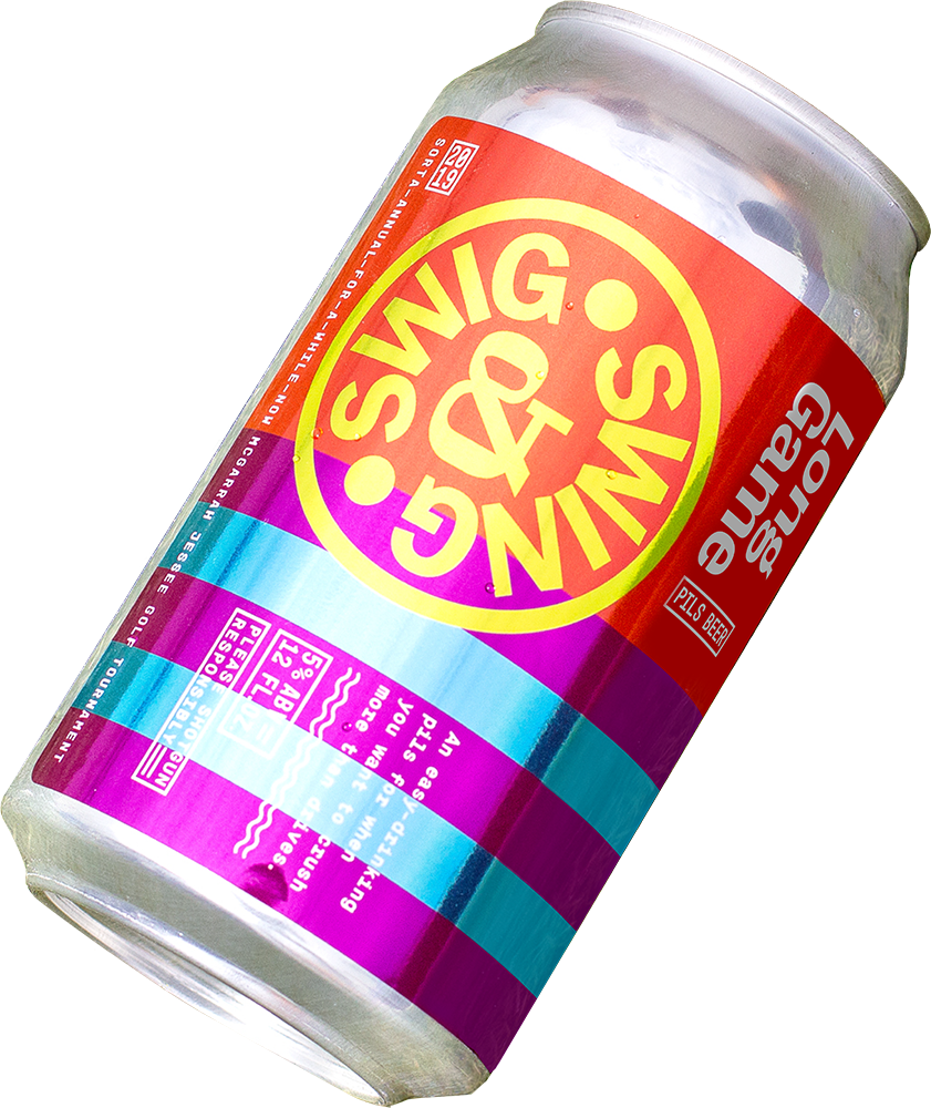 A photo of a beer can design for our golf tournament called Swig and Swing.