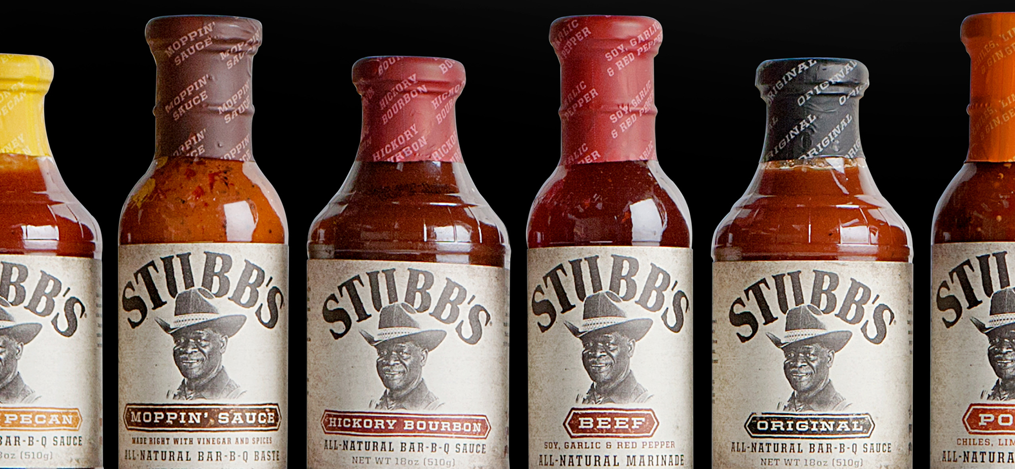 Line up of Stubb's BQQ packaging design