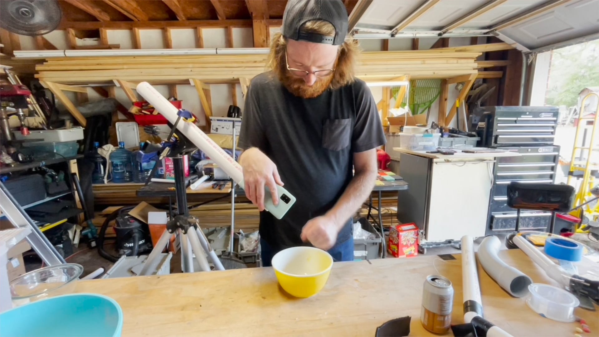 Behind the scenes footage of the prop master testing out the cereal prop from the Instacart film It's All In Your Phone