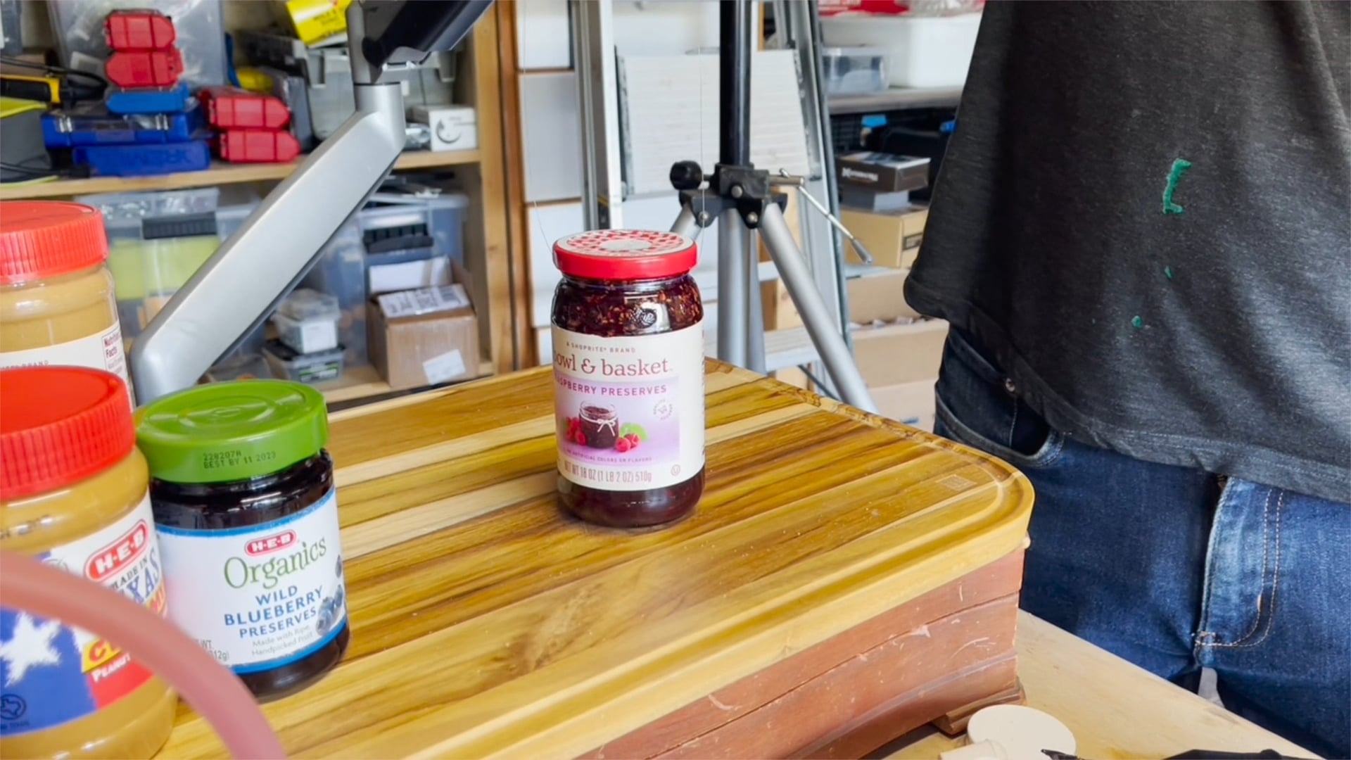 Behind the scenes footage of the prop master testing out the jam prop from the Instacart film It's All In Your Phone