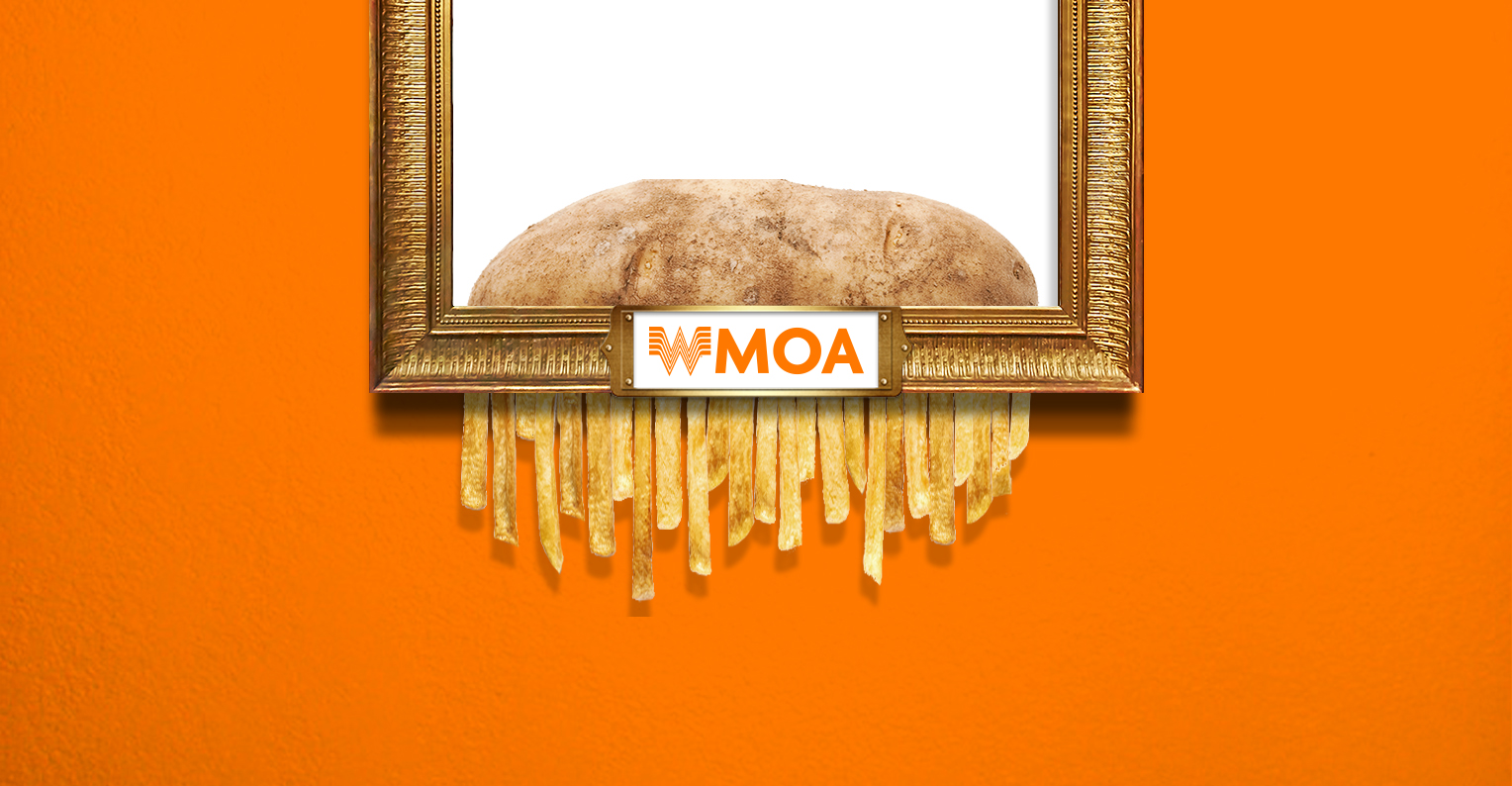 Social animation of a potato shredding into fries for the Whataburger Museum of Art