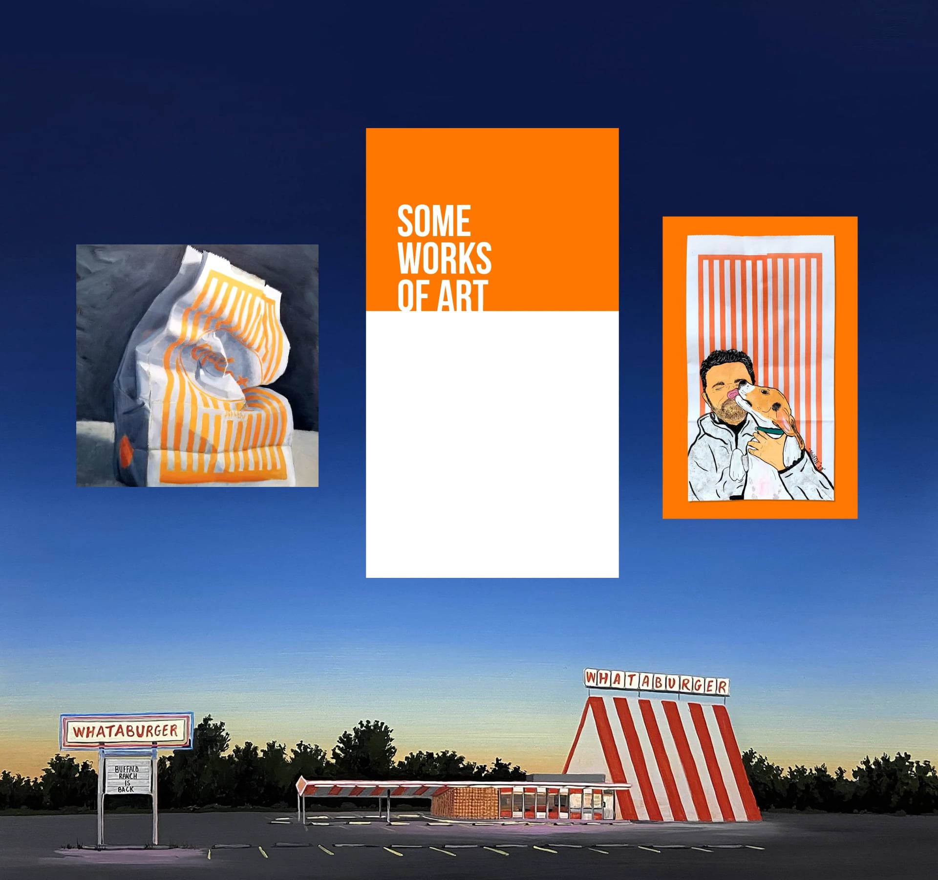 Collage of several pieces of artwork Whataburger Museum of Art social campaign