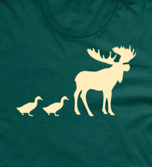 YETI t-shirt design of a Moose being followed by two ducks