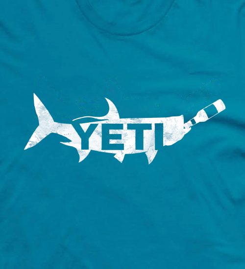 YETI t-shirt design of a shark drinking a beer